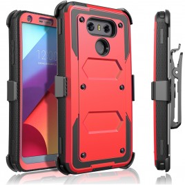 LG G6 Case, [SUPER GUARD] Dual Layer Protection With [Built-in Screen Protector] Holster Locking Belt Clip+Circle(TM) Stylus Touch Screen Pen (Red)